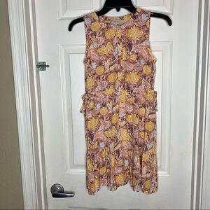 Loft Extra Small Pink Yellow Floral Elastic Waist Sleeveless W/ Pockets Dress